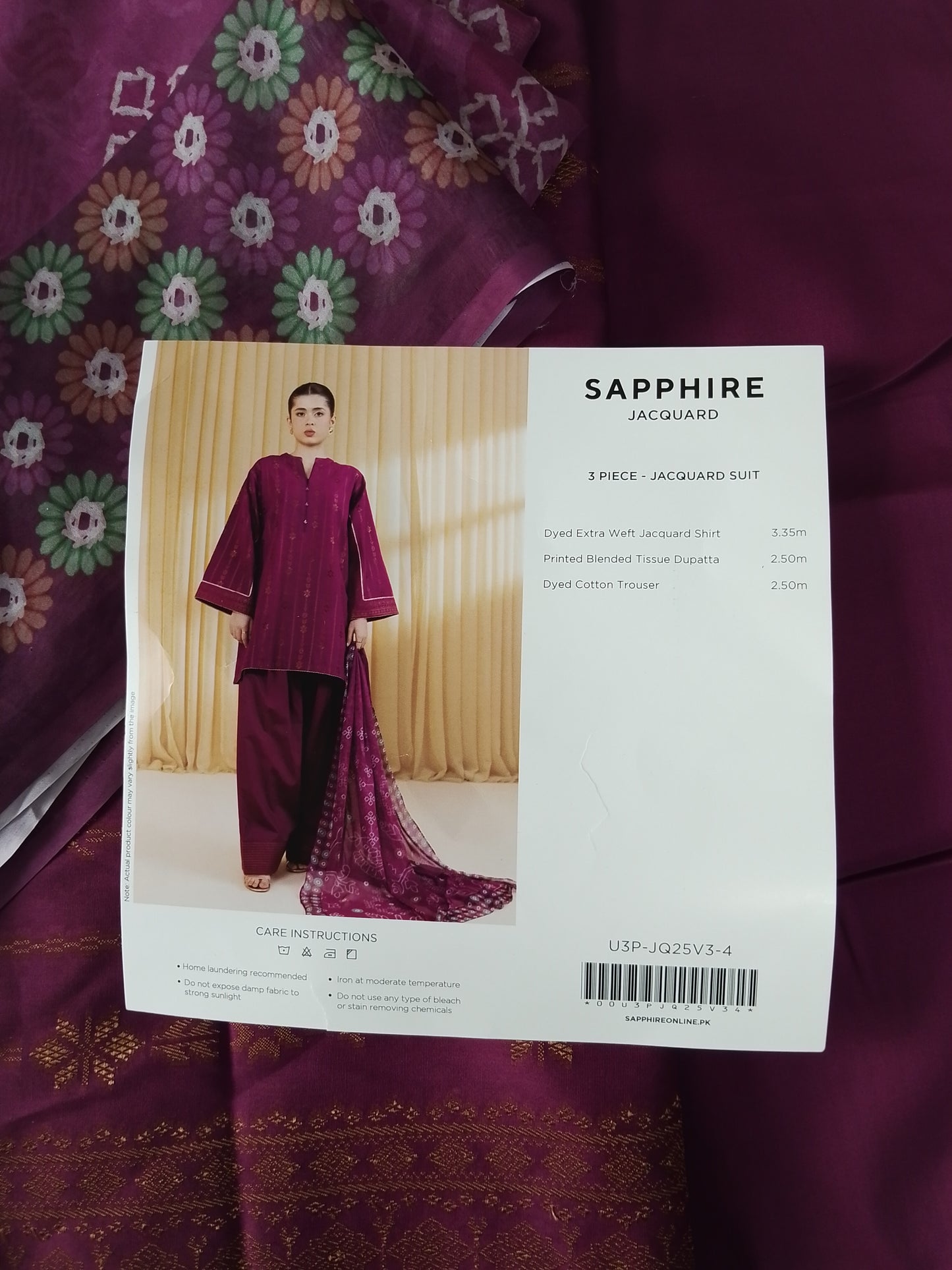 Rahwaleen Embroidery Lawn Suit (3-Piece) | SAPPHIRE Original | โจ๐ Golden Lavender | (R25-172)