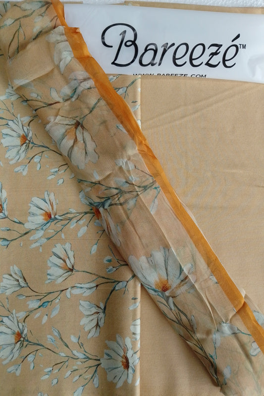 (R25-195) | Rahwaleen Printed Karandi Suit (3-Piece) | πΌ Sunlit Bloom | Bareeze Prints