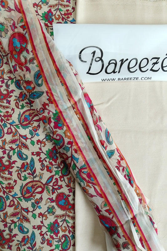 (R25-201) | Rahwaleen Printed Karandi Suit (3-Piece) | 🌸 Golden Blossom | Bareeze Prints