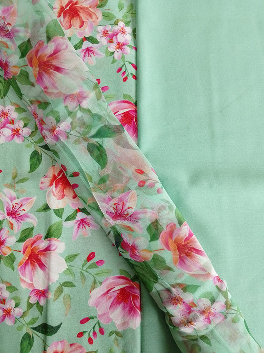 (R25-194) | Rahwaleen Printed Karandi Suit (3-Piece) | πΏ Blossom Mist | Bareeze Prints