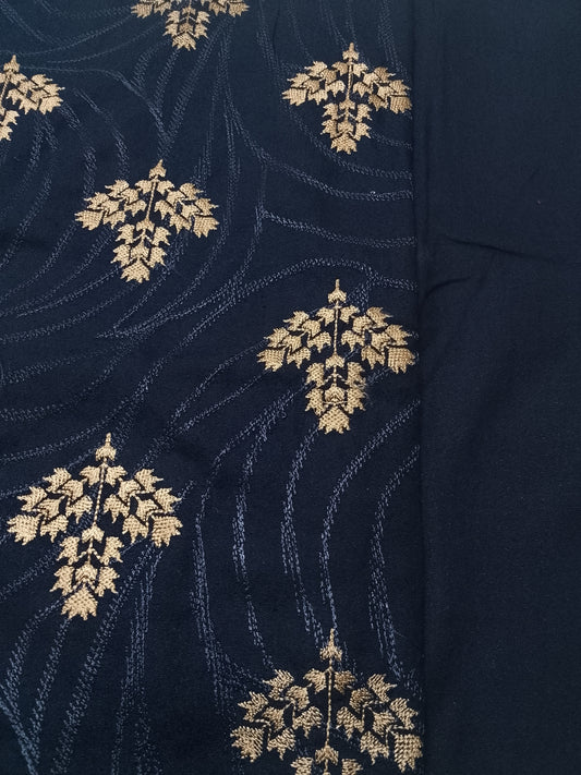 (R25-235) I Rahwaleen Embroidery Karandi Suit (3-Piece) | π Royal Midnight | Bareeze Prints