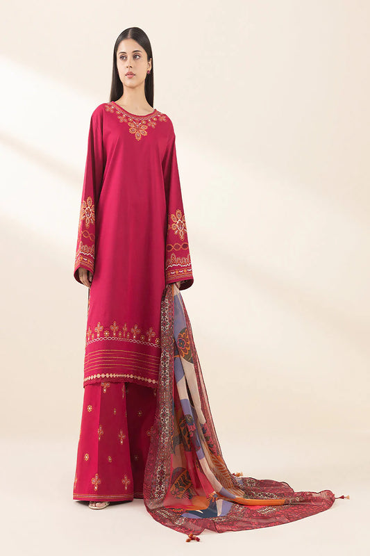 Rahwaleen Embroidery Lawn Suit (3-Piece) | SAPPHIRE Original | 🌺 Rosewood | (R25-166)