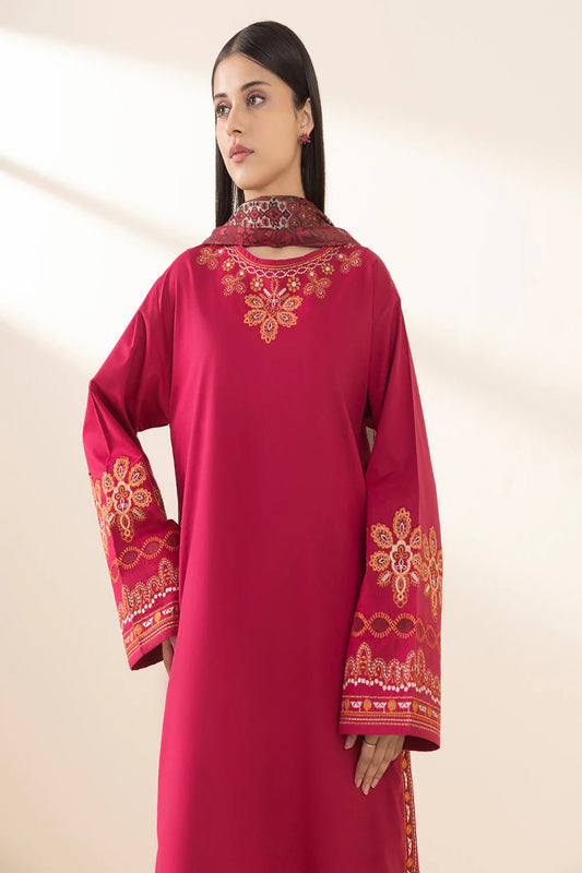 Rahwaleen Embroidery Lawn Suit (3-Piece) | SAPPHIRE Original | 🌺 Rosewood | (R25-166)
