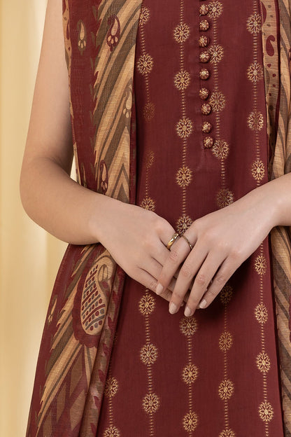 Rahwaleen Embroidery Lawn Suit (3-Piece) | SAPPHIRE Original | 🍷 Dusty Rosewood | (R25-168)