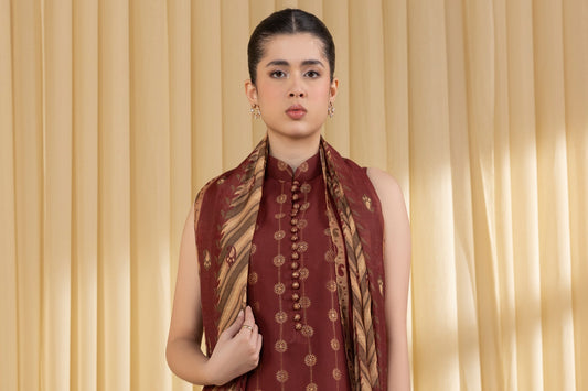 Rahwaleen Embroidery Lawn Suit (3-Piece) | SAPPHIRE Original | π· Dusty Rosewood | (R25-168)