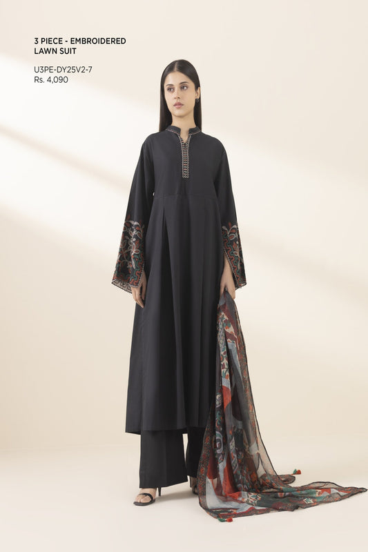 Rahwaleen Embroidery Lawn Suit (3-Piece) | SAPPHIRE Original | 🖤 Noir Black | (R25-169)
