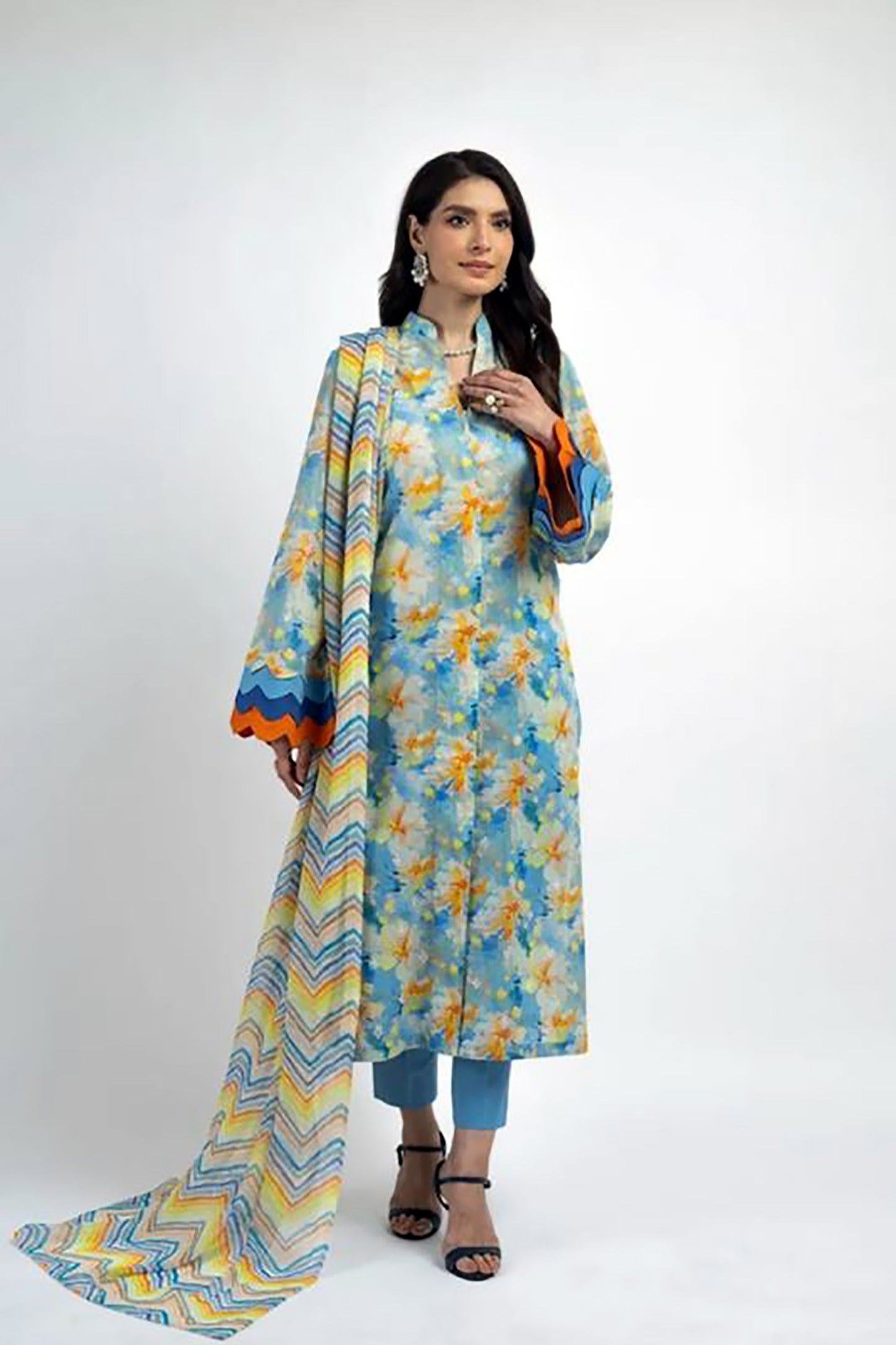 X Rahwaleen Printed Lawn Suit (3-Piece) | Bluish 🌼 | (R25-002)