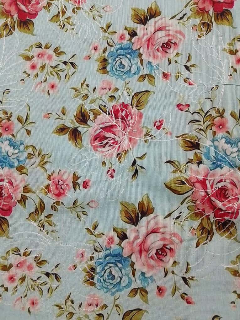 (R25-207) | Rahwaleen Printed Khaddar Suit (3-Piece) | 🌊 Aqua Bloom | Bareeze Prints