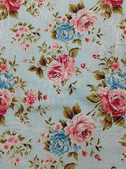 (R25-207) | Rahwaleen Printed Khaddar Suit (3-Piece) | 🌊 Aqua Bloom | Bareeze Prints