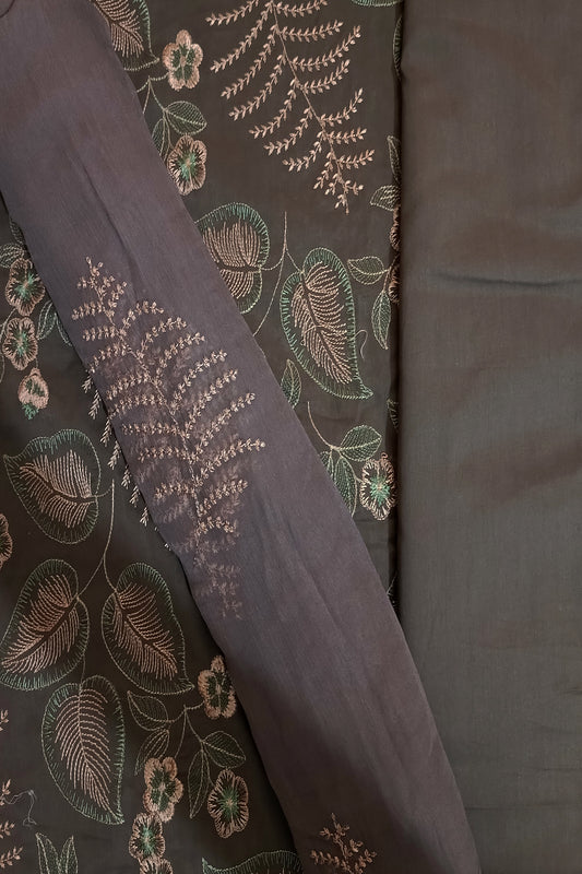 Rahwaleen Embroidered Lawn Suit (3-Piece) | 🍫 Chocolate Bloom | (R25-156)