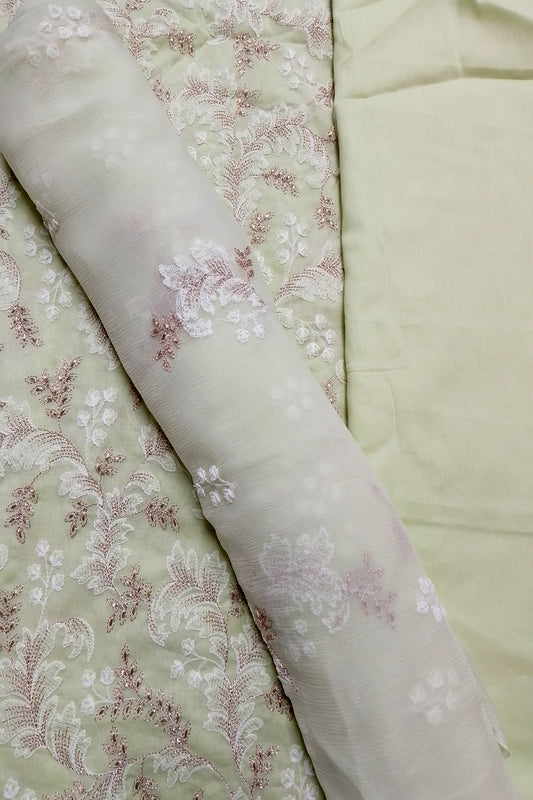 Rahwaleen Embroidered Lawn Suit (3-Piece) | 🌿 Pistachio Bloom | (R25-161)