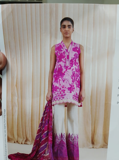 Rahwaleen Embroidery Lawn Suit (3-Piece) | SAPPHIRE Original | 🌸 Blush Petal | (R25-167)