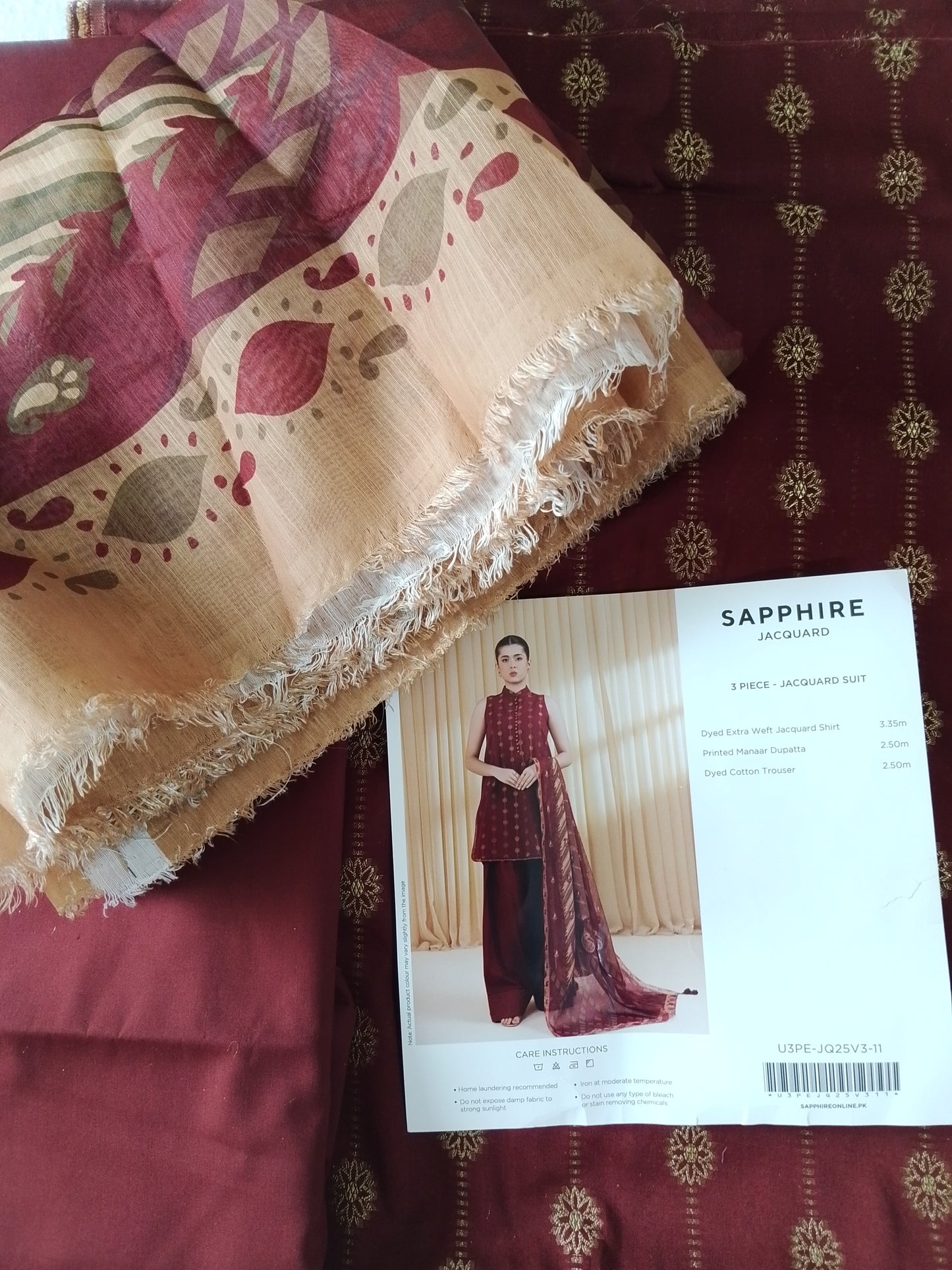 Rahwaleen Embroidery Lawn Suit (3-Piece) | SAPPHIRE Original | 🍷 Dusty Rosewood | (R25-168)
