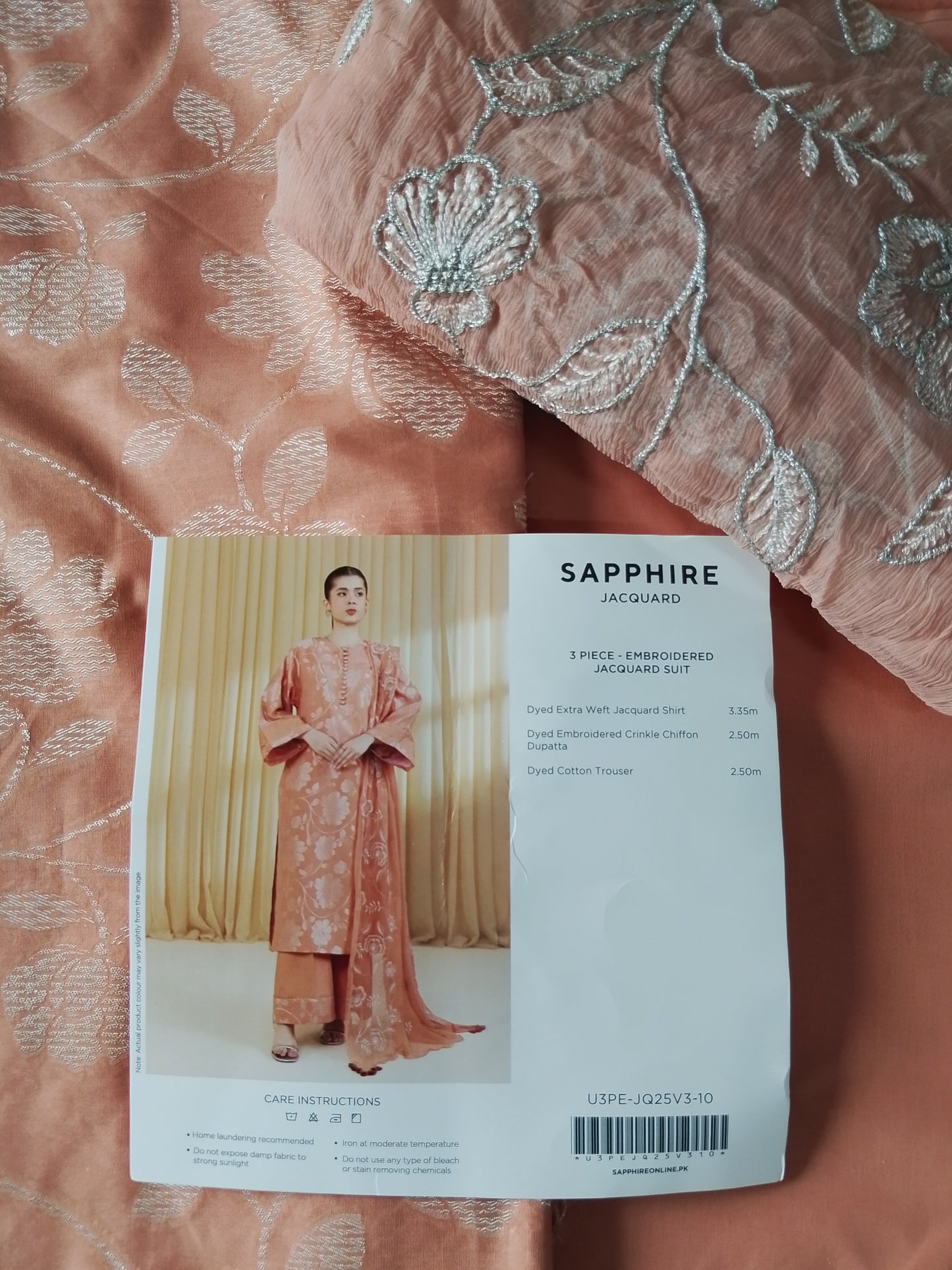 Rahwaleen Embroidery Lawn Suit (3-Piece) | SAPPHIRE Original | 🧡 Peach Aura | (R25-171)