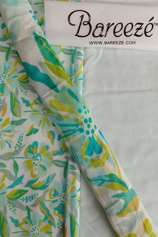 (R25-197) | Rahwaleen Printed Karandi Suit (3-Piece) | ππΌ Meadow Glow | Bareeze Prints