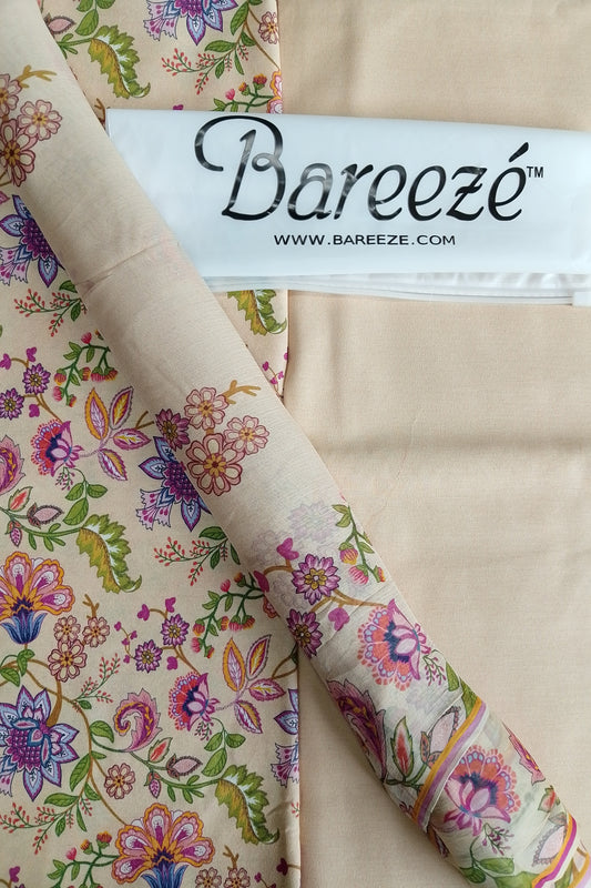 A1 - Rahwaleen Printed Karandi Suit (3-Piece) | 🤍🌸 Sunlit Bloom | (R25-199)