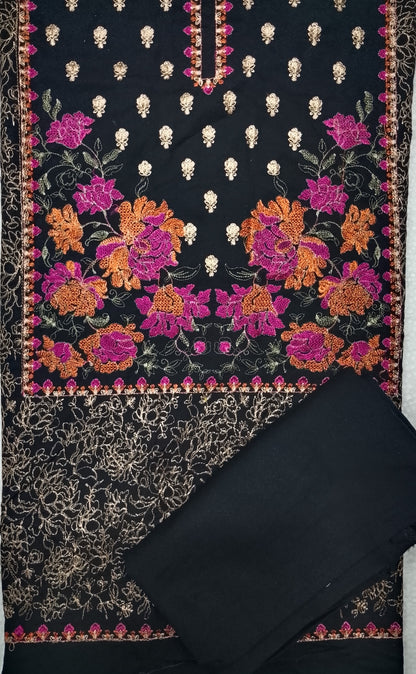 (R25-213) | Rahwaleen Embroidered Karandi Suit (3-Piece) | 🖤 Floral Elegance | Bareeze Prints