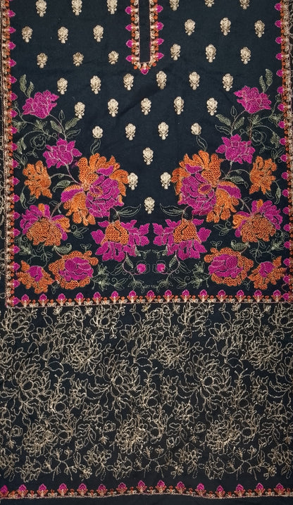 (R25-213) | Rahwaleen Embroidered Karandi Suit (3-Piece) | 🖤 Floral Elegance | Bareeze Prints