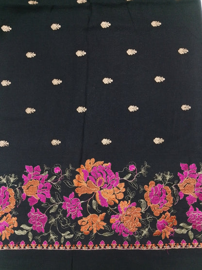 (R25-213) | Rahwaleen Embroidered Karandi Suit (3-Piece) | 🖤 Floral Elegance | Bareeze Prints