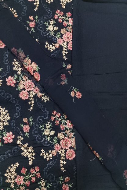 (R25-218) I Rahwaleen Embroidered Karandi Suit (3-Piece) | 🌌 Midnight Blossom | Bareeze Prints