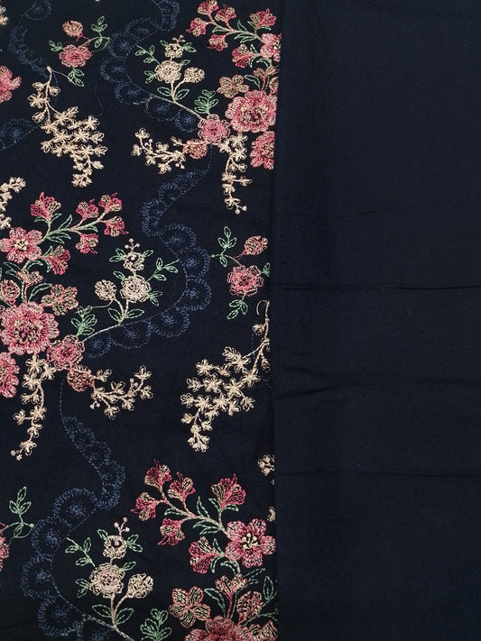 (R25-218) I Rahwaleen Embroidered Karandi Suit (3-Piece) | 🌌 Midnight Blossom | Bareeze Prints