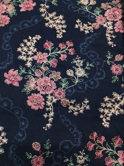 (R25-218) I Rahwaleen Embroidered Karandi Suit (3-Piece) | 🌌 Midnight Blossom | Bareeze Prints