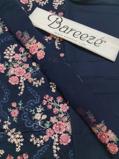 (R25-218) I Rahwaleen Embroidered Karandi Suit (3-Piece) | 🌌 Midnight Blossom | Bareeze Prints