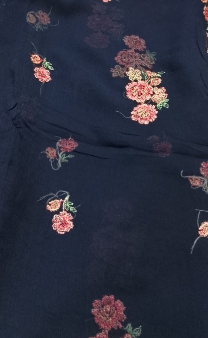 (R25-218) I Rahwaleen Embroidered Karandi Suit (3-Piece) | 🌌 Midnight Blossom | Bareeze Prints