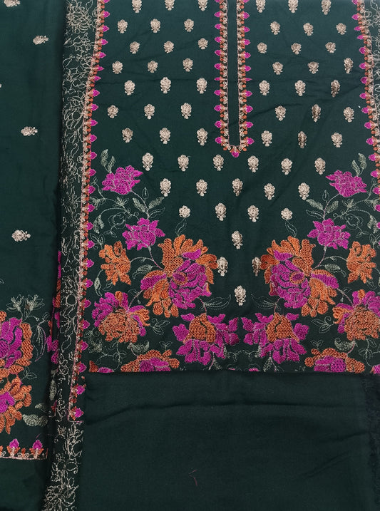 (R25-215) |Rahwaleen Embroidered Karandi Suit (3-Piece) | 🌿 Emerald Charm | Bareeze Prints