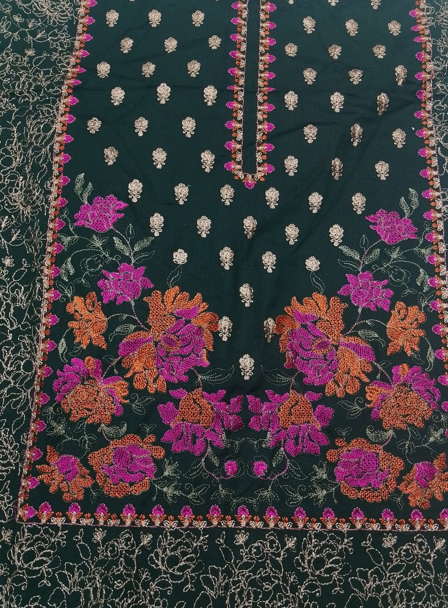 (R25-215) |Rahwaleen Embroidered Karandi Suit (3-Piece) | 🌿 Emerald Charm | Bareeze Prints