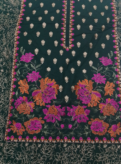(R25-215) |Rahwaleen Embroidered Karandi Suit (3-Piece) | 🌿 Emerald Charm | Bareeze Prints