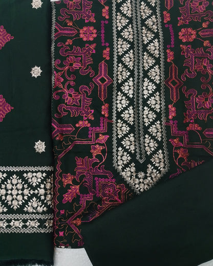 (R25-216) I Rahwaleen Embroidered Karandi Suit (3-Piece) | 🌿 Emerald Charm | Bareeze Prints