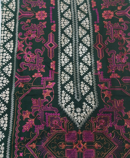 (R25-216) I Rahwaleen Embroidered Karandi Suit (3-Piece) | 🌿 Emerald Charm | Bareeze Prints