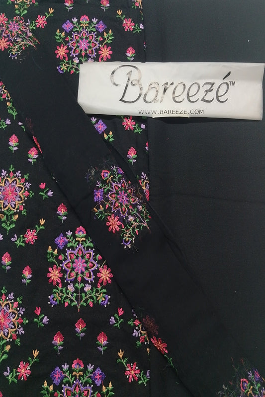 (R25-230) I Rahwaleen Embroidery Karandi Suit (3-Piece) | 🖤🌹 Ebony Charm | Bareeze Prints