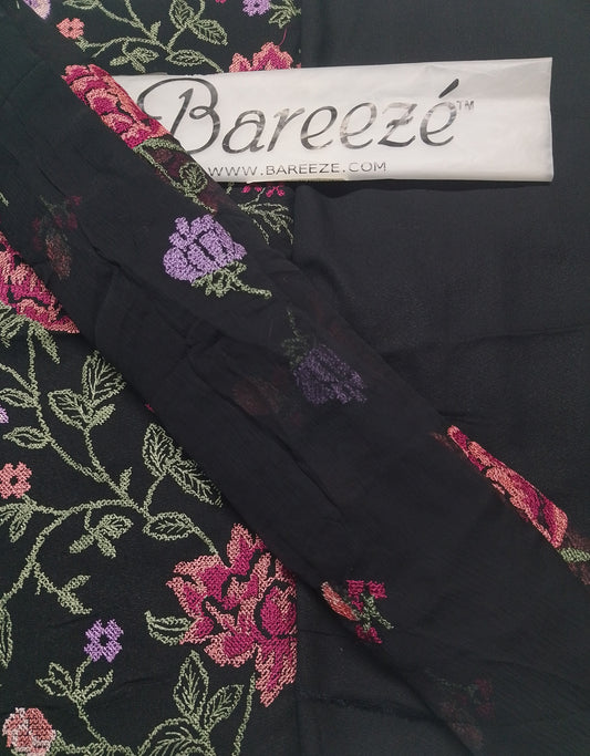 (R25-231) I Rahwaleen Embroidery Karandi Suit (3-Piece) | 🖤 Noir Elegance | Bareeze Prints