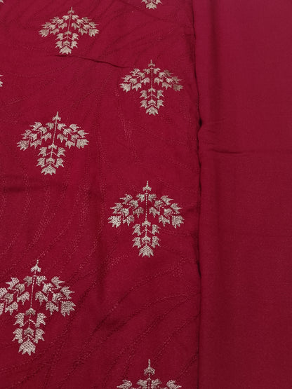 (R25-233) I Rahwaleen Embroidery Karandi Suit (3-Piece) | ❤️ Crimson Radiance | Bareeze Prints