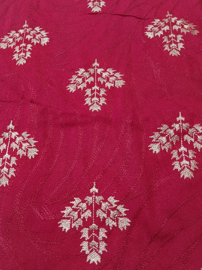 (R25-233) I Rahwaleen Embroidery Karandi Suit (3-Piece) | ❤️ Crimson Radiance | Bareeze Prints