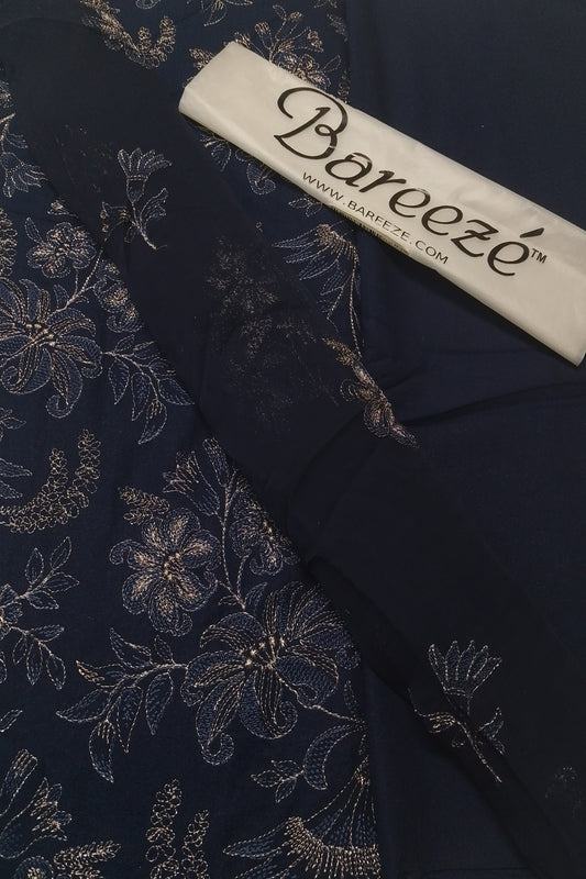 (R25-223) I Rahwaleen Embroidery Karandi Suit (3-Piece) | 🩶 Silver Dusk | Bareeze Prints