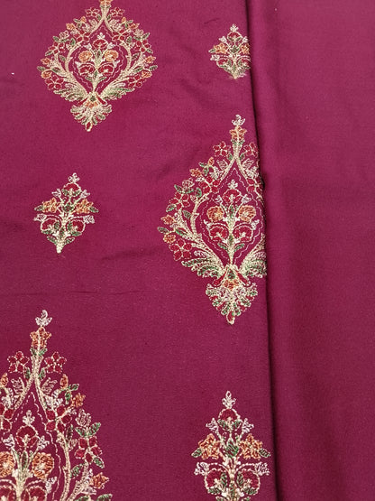 (R25-239) I Rahwaleen Embroidery Karandi Suit (3-Piece) | 🍷 Crimson Glor | Bareeze Prints