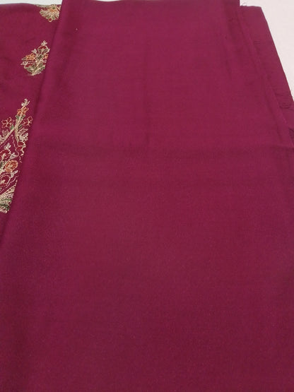 (R25-239) I Rahwaleen Embroidery Karandi Suit (3-Piece) | 🍷 Crimson Glor | Bareeze Prints