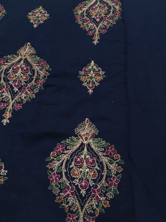 (R25-241) I Rahwaleen Embroidery Karandi Suit (3-Piece) | 🔷 Regal Sapphire | Bareeze Prints