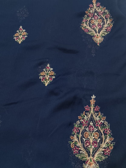 (R25-241) I Rahwaleen Embroidery Karandi Suit (3-Piece) | 🔷 Regal Sapphire | Bareeze Prints