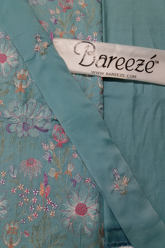 (R25-238) I Rahwaleen Embroidery Karandi Suit (3-Piece) | 🦋 Turquoise Harmony | Bareeze Prints