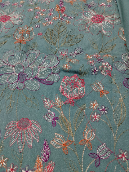 (R25-238) I Rahwaleen Embroidery Karandi Suit (3-Piece) | 🦋 Turquoise Harmony | Bareeze Prints