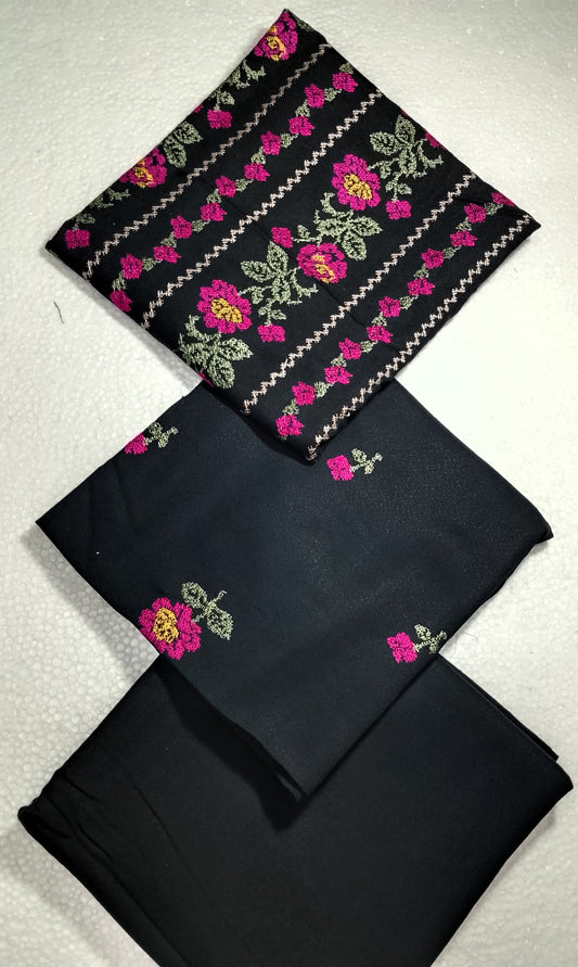 (R25-249) I Rahwaleen Embroidery Karandi Suit (2-Piece) | ✨ Midnight Bloom | Bareeze Prints