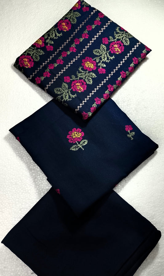 (R25-247) I Rahwaleen Embroidery Karandi Suit (2-Piece) | 🌸 Blue Meadow | Bareeze Prints