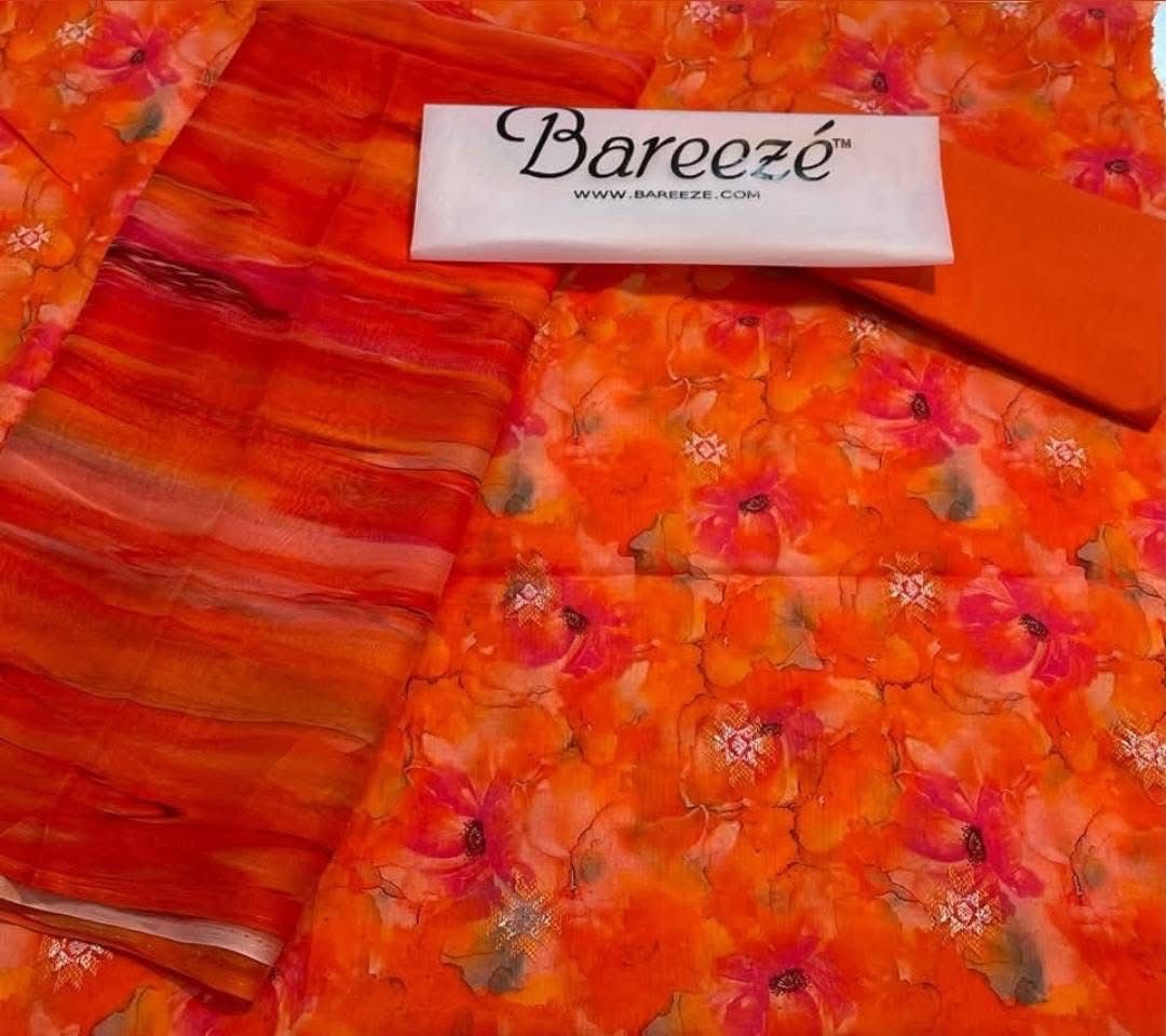 Bareeze 3-Piece Embroidered Lawn – Orange | Luxury Summer Collection 2025 🧡✨