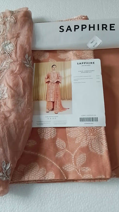Rahwaleen Embroidery Lawn Suit (3-Piece) | SAPPHIRE Original | 🧡 Peach Aura | (R25-171)