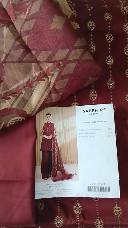 Rahwaleen Embroidery Lawn Suit (3-Piece) | SAPPHIRE Original | 🍷 Dusty Rosewood | (R25-168)