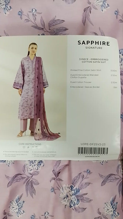 Rahwaleen Embroidery Lawn Suit (3-Piece) | SAPPHIRE Original | 💜 Orchid | (R25-163)